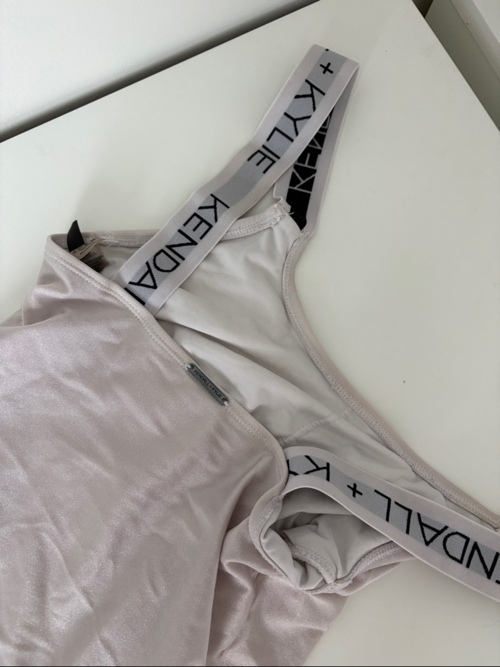 Kendall & Kylie Light Taupe One-Piece Swimsuit with Logo Strap
